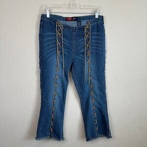 Younique Jeans Vintage Y2K Women's 9 Lace Up Leg Mid Rise Capris Stretch Denim